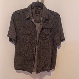 Marc Ecko Short Sleeve Double Pocket w/Zipper Button Black/White Shirt XL